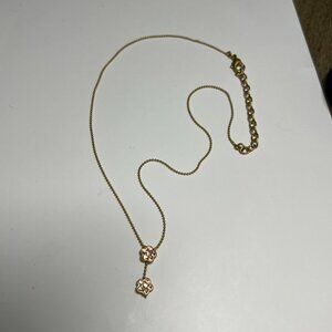 Cute Gold Necklace with Pink Diamond flowers 17 1/4"